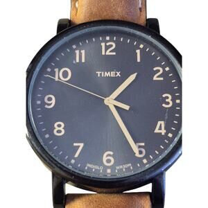 Timex Indiglo Mens Watch Black Dial and Trim New Battery Timex leather band